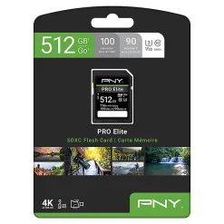 PNY PRO Elite Class 10 U3 V30 SD Flash Memory Card, 512GB