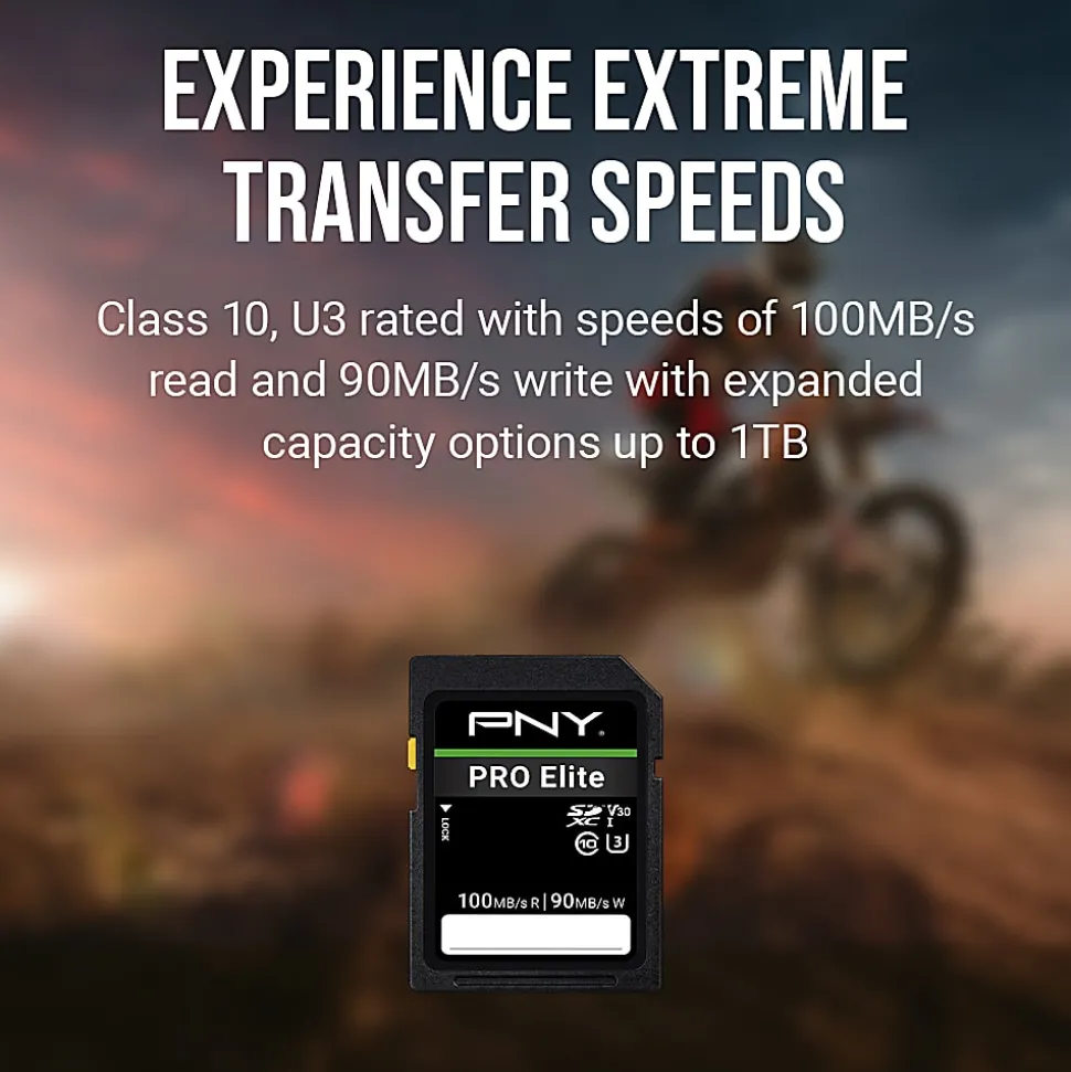PNY PRO Elite Class 10 U3 V30 SD Flash Memory Card, 512GB