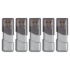 PNY Turbo Attaché 3 USB 3.0 Flash Drives, 32GB, Silver, Pack Of 5 Drives