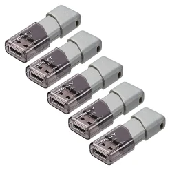 PNY Turbo Attaché 3 USB 3.0 Flash Drives, 32GB, Silver, Pack Of 5 Drives