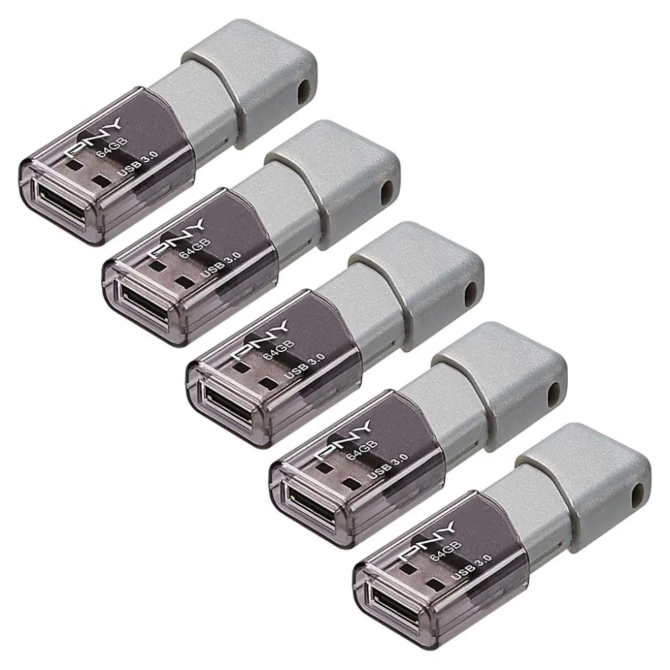 PNY® Turbo Attaché 3 USB 3.0 Flash Drives, 64GB, Pack Of 5 Drives