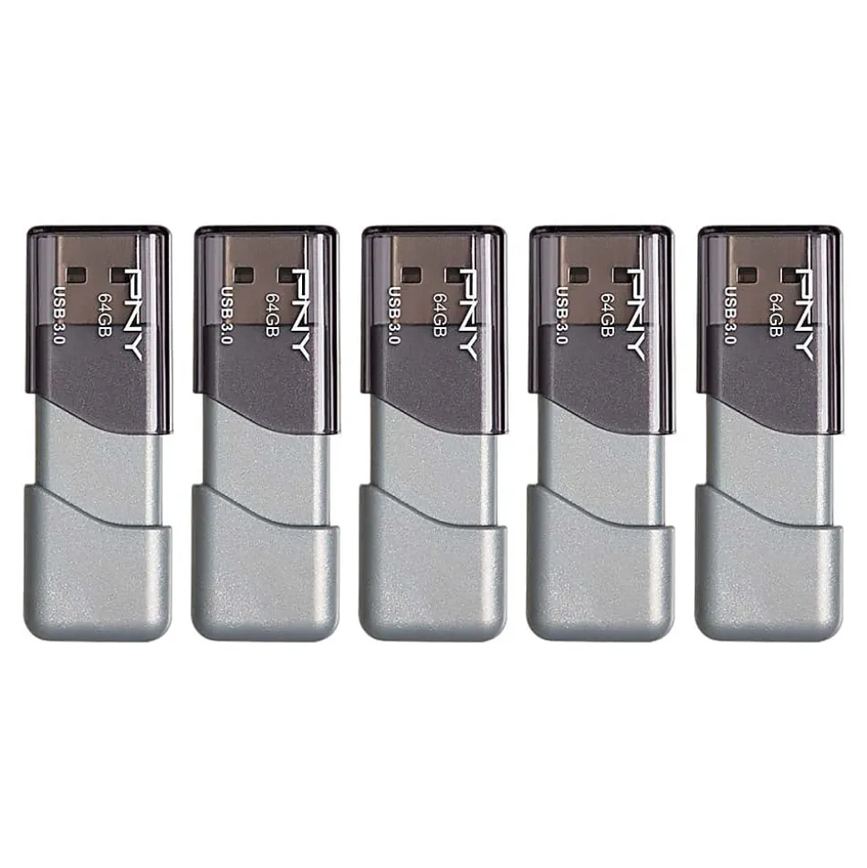 PNY® Turbo Attaché 3 USB 3.0 Flash Drives, 64GB, Pack Of 5 Drives