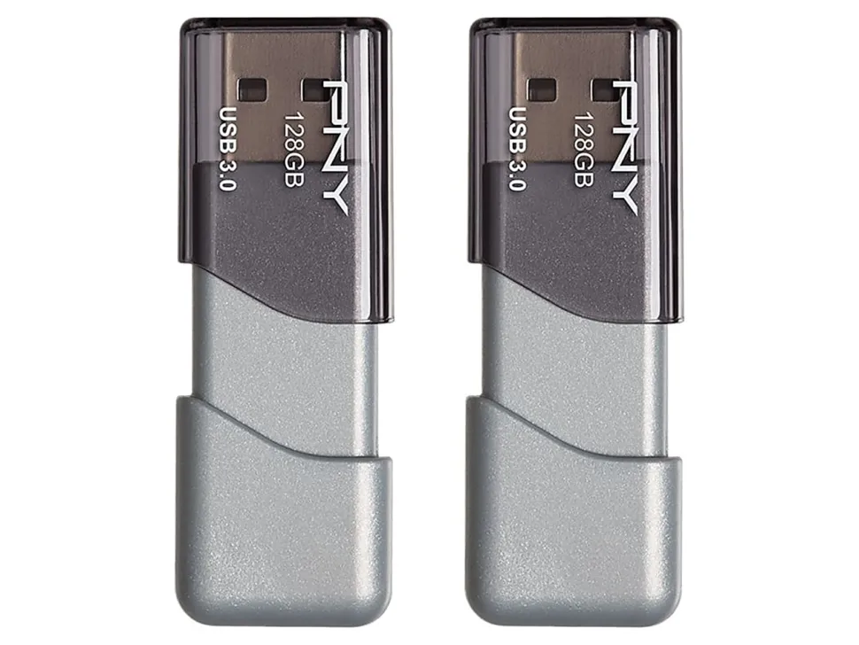 PNY Turbo Attaché 3 USB 3.0 Flash Drives, 128GB, Silver, Pack Of 2 Drives
