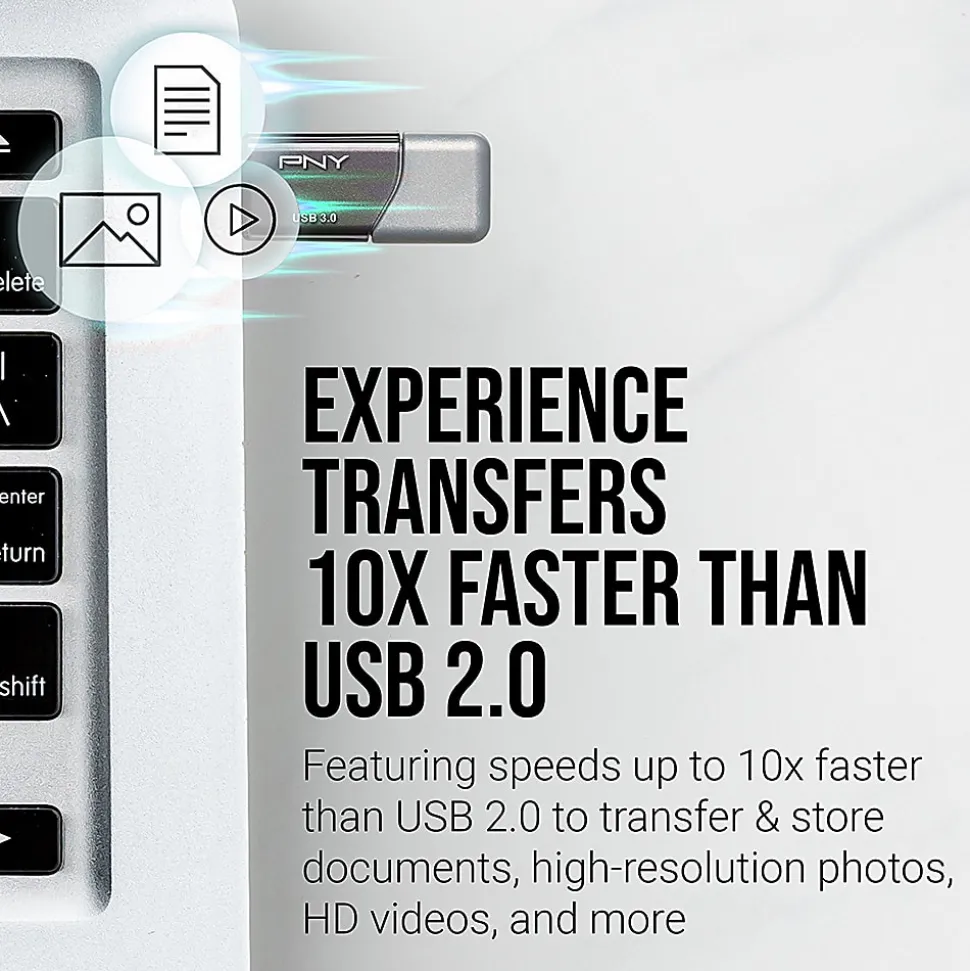 PNY Turbo Attaché 3 USB 3.0 Flash Drives, 128GB, Silver, Pack Of 2 Drives