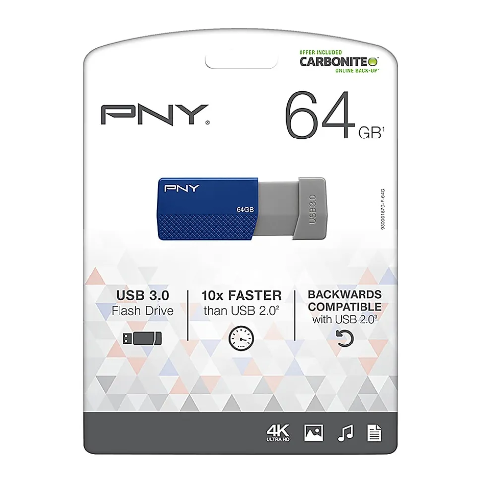 PNY USB 3.0 Flash Drive, 64GB, Assorted Colors