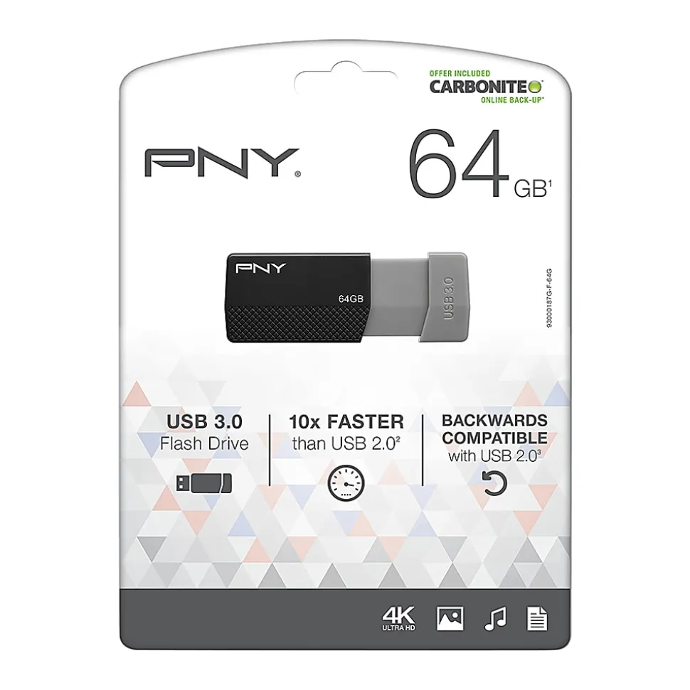 PNY USB 3.0 Flash Drive, 64GB, Assorted Colors