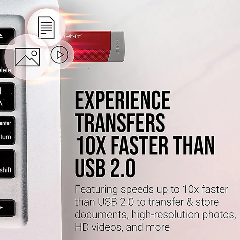 PNY USB 3.0 Flash Drive, 128GB, Assorted Colors