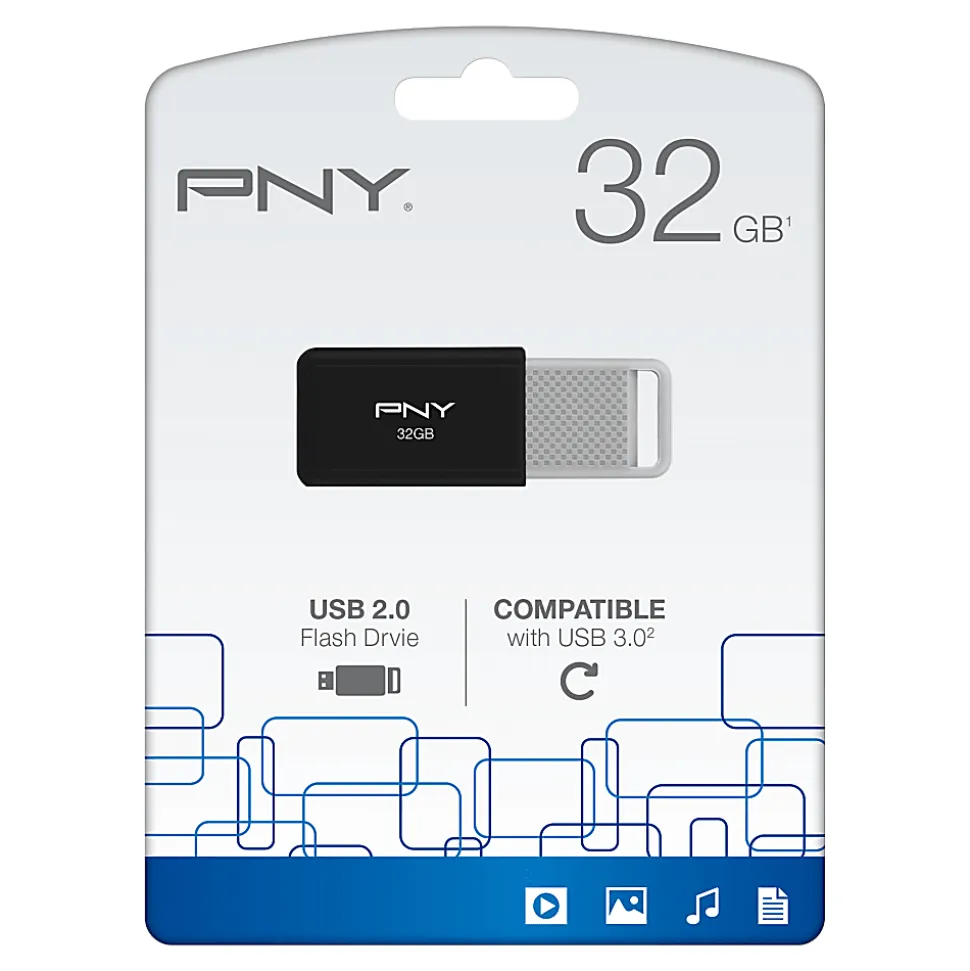 PNY USB 2.0 Flash Drive, 32GB, Black
