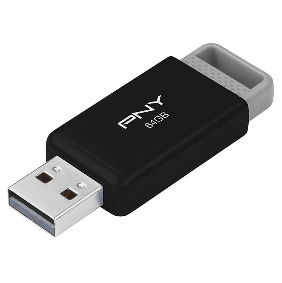 PNY USB 2.0 Flash Drive, 64GB, Black, Total Qty 1