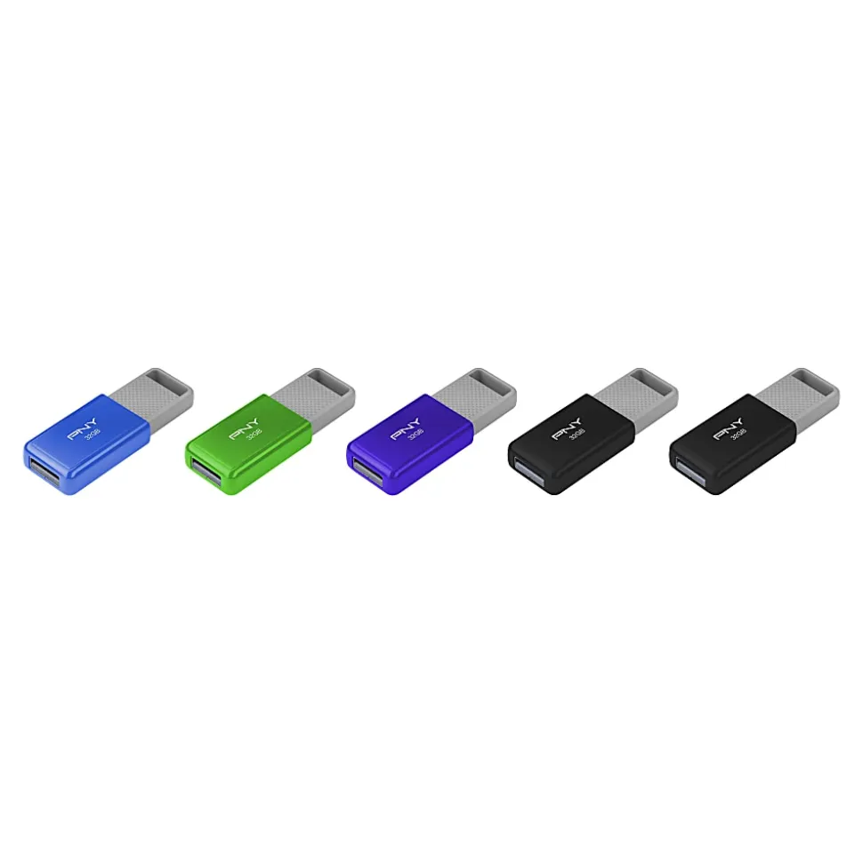 PNY USB 2.0 Flash Drives, 32GB, Assorted Colors, Pack Of 5 Flash Drives