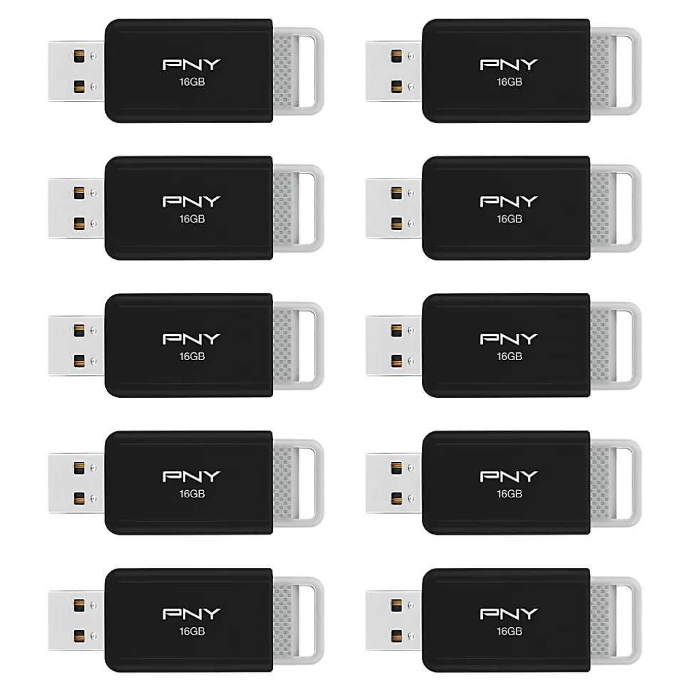 PNY USB 2.0 Flash Drives, 16GB, Black, Pack Of 10 Drives