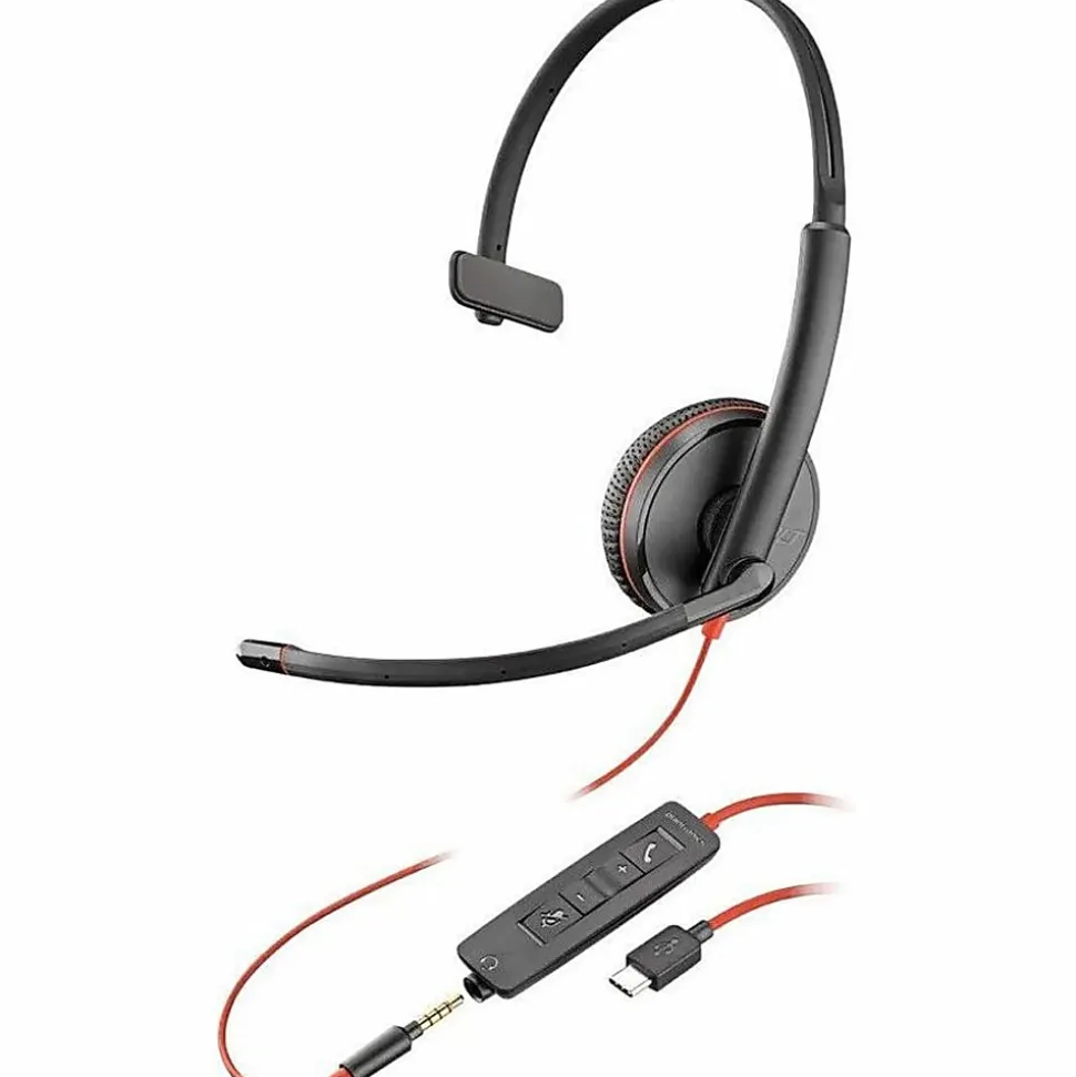 Poly Blackwire 3215 Monaural USB-C Headset + 3.5mm Plug + USB-C/A Adapter - Mono - USB Type C, Mini-phone (3.5mm) - 8X227AA