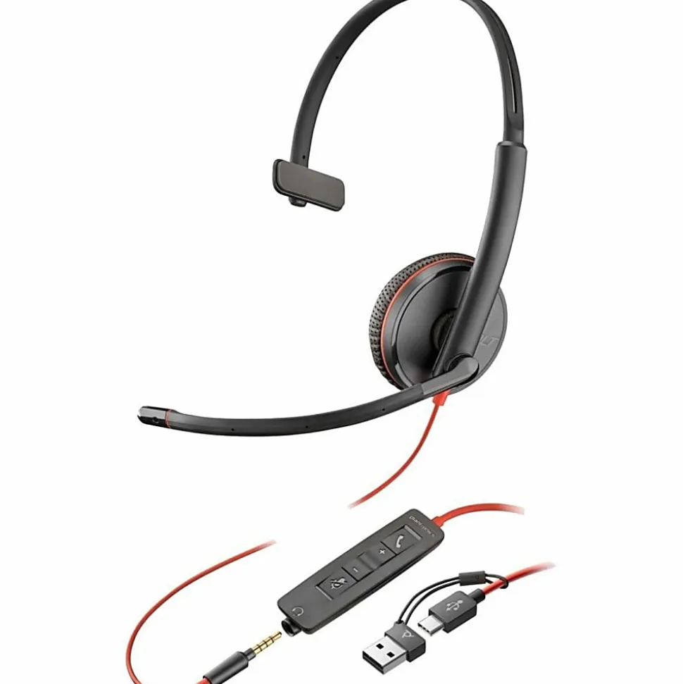 Poly Blackwire 3215 Monaural USB-C Headset + 3.5mm Plug + USB-C/A Adapter (Bulk) - Microsoft Teams Certification - 8X227A6