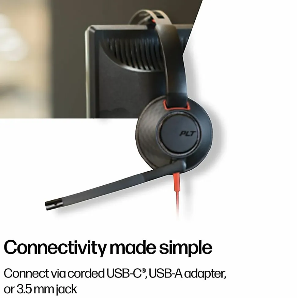 Poly Blackwire 5220 Stereo USB-C Headset + 3.5mm Plug + USB-C/A Adapter - Microsoft Teams Certification - 8X231AA