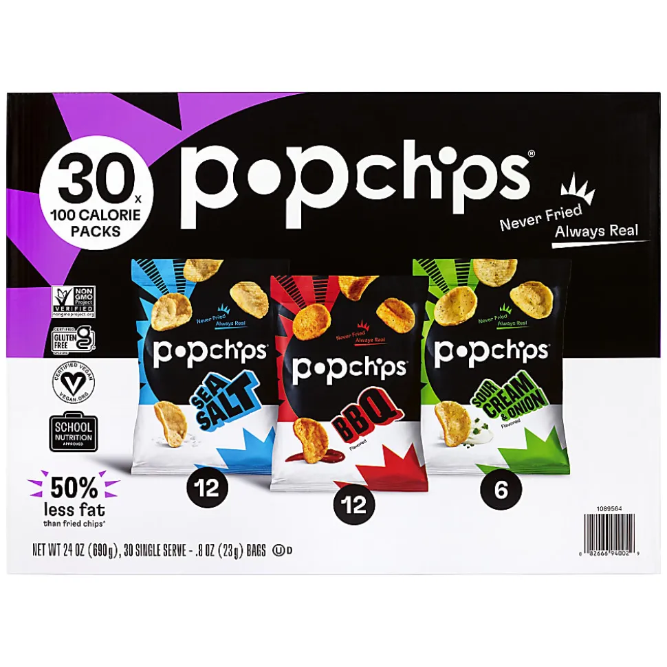 Popchips Variety Pack, 0.8 Oz, Pack Of 30 Bags