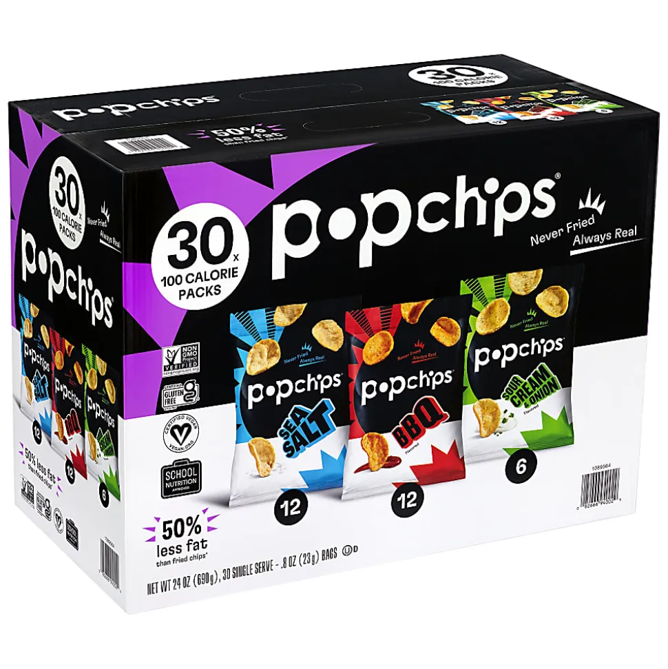 Popchips Variety Pack, 0.8 Oz, Pack Of 30 Bags