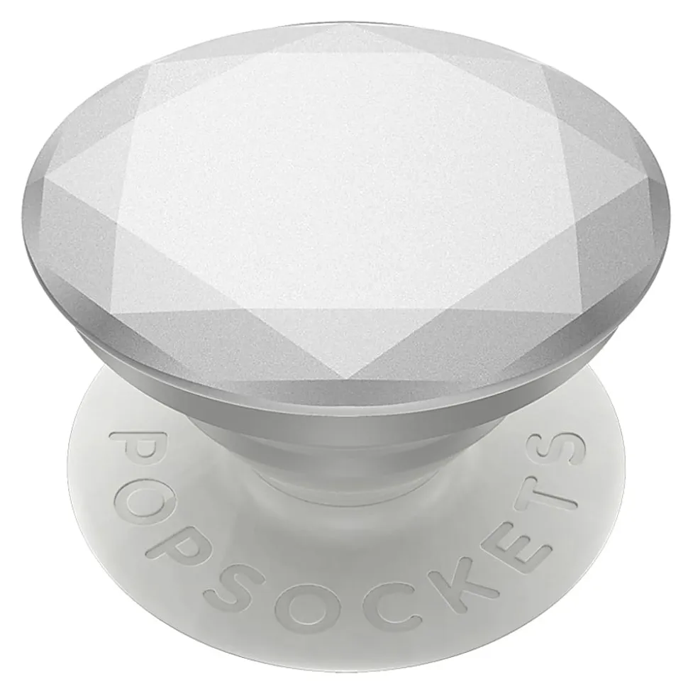 PopSockets Phone Stand, 1.5"H x 1.5"W x 0.25"D, Metallic Diamond Silver