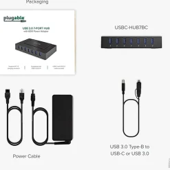 7 Port USB Charging Hub for Laptops with USB-C or USB 3.0 - Plugable USB Charging Station - USBCHUB7BC