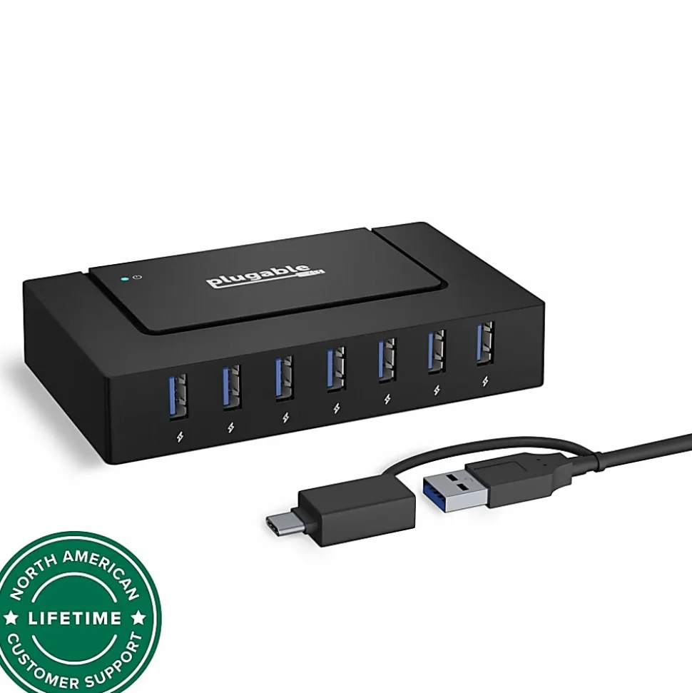 7 Port USB Charging Hub for Laptops with USB-C or USB 3.0 - Plugable USB Charging Station - USBCHUB7BC