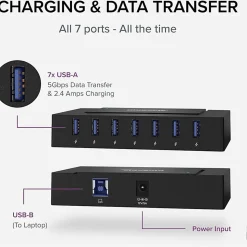 7 Port USB Charging Hub for Laptops with USB-C or USB 3.0 - Plugable USB Charging Station - USBCHUB7BC