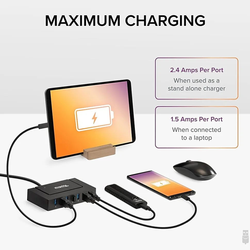 7 Port USB Charging Hub for Laptops with USB-C or USB 3.0 - Plugable USB Charging Station - USBCHUB7BC