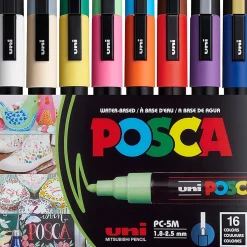 POSCA PC-5M Water-Based Paint Markers, 16 Pack, Reversible Medium Tip (1.8-2.5mm), Assorted Colors