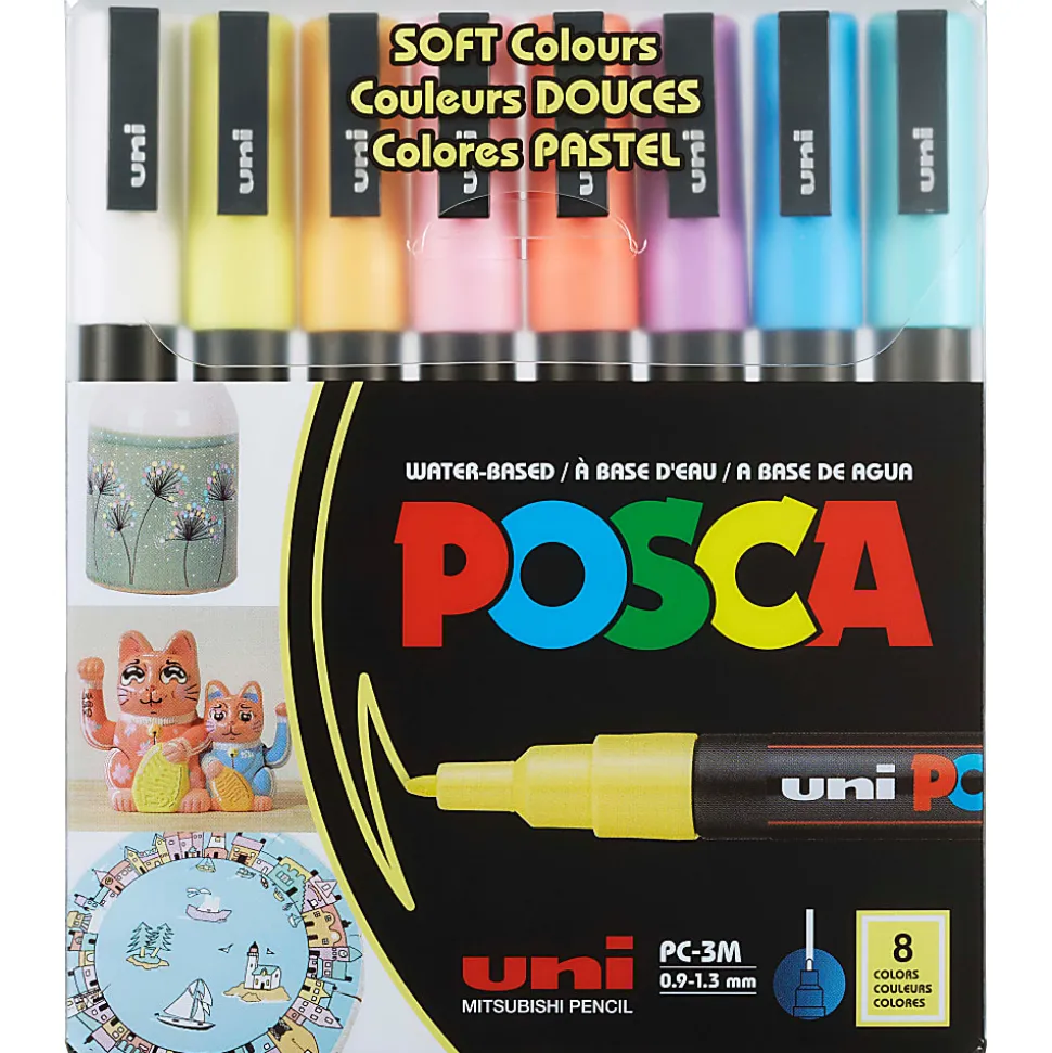POSCA PC 3M Water Based Paint Markers, Reversible Fine Tip (0.9 1.3mm), Soft Colors, 8ct