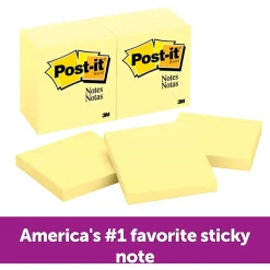 Post-it® Canary Yellow Original Note Pads - Removable - 100 Sheets - 24 / Bundle
