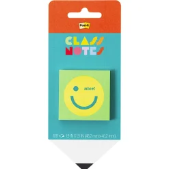 Post-it® Cute Sticky Notes, 1.9 x 1.9 in, 1 Pad, 100 Sheets/Pad, Green & Yellow Notes with Smiley Face and Nice Header, Back to School Supplies