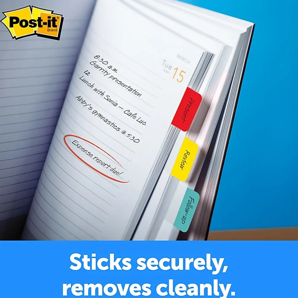 Post-it® Durable Tabs - 36 Write-on Tab(s) - 1.50" Tab x 1" Tab- Red, Yellow, Blue Tab(s) - Wear Resistant, Tear Resistant, Repositionable - 36 / Pack
