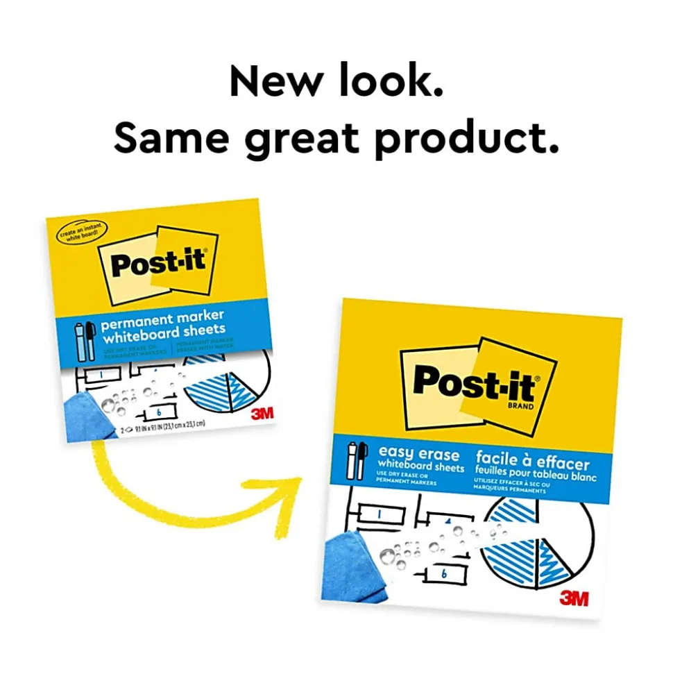 Post-it® Easy Erase Permanent Marker Whiteboard Sheets, 2 Pack, 9.1 in x 9.1 in, Wipes Away with Water