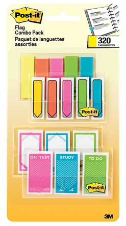 Post-it® Flag Combo Pack, 1/2" & 1", Assorted Colors, 20 Flags Per Pad, Pack Of 16 Pads