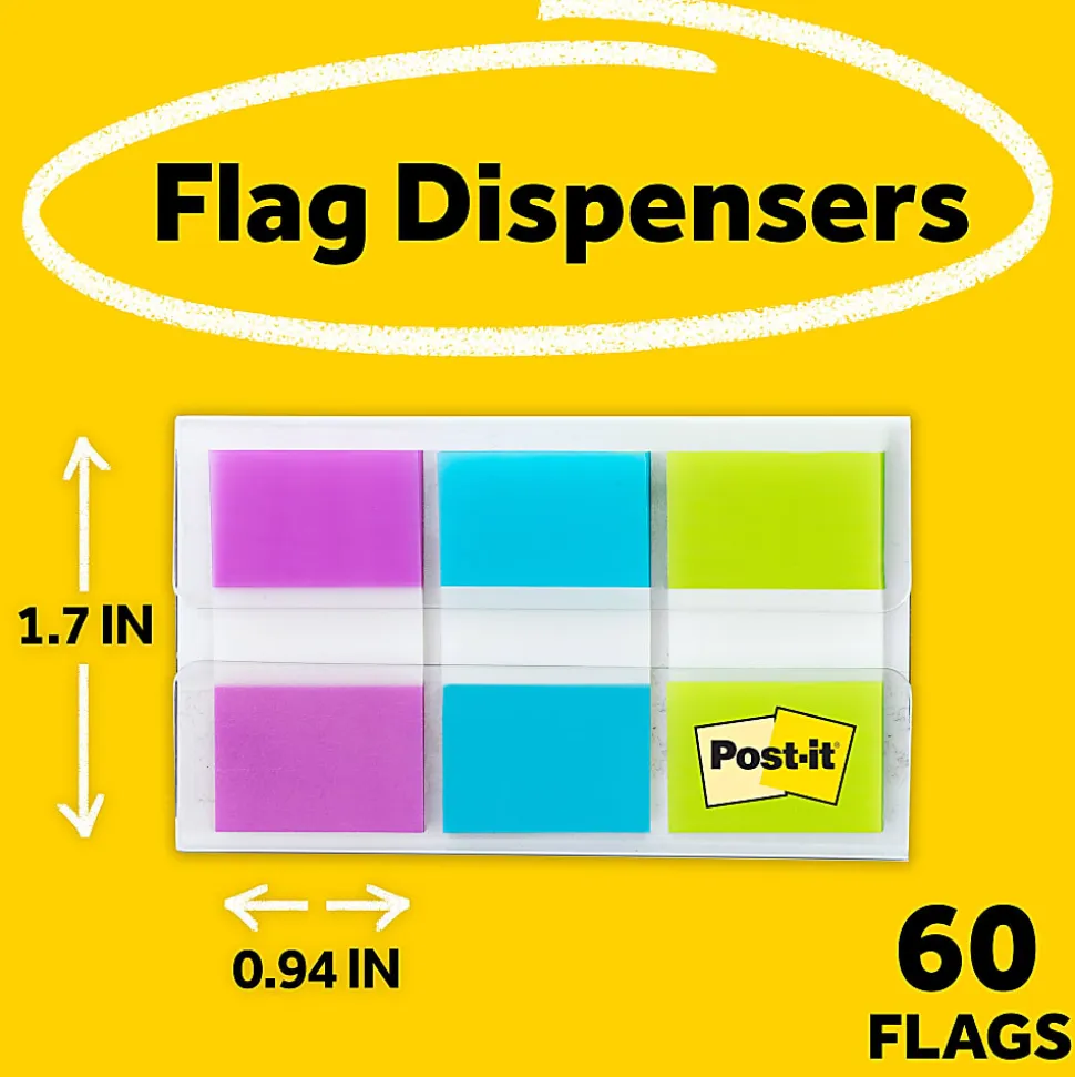 Post-it® Flags, 1", Assorted Colors, 20 Flags Per Pad, Pack Of 3 Pads
