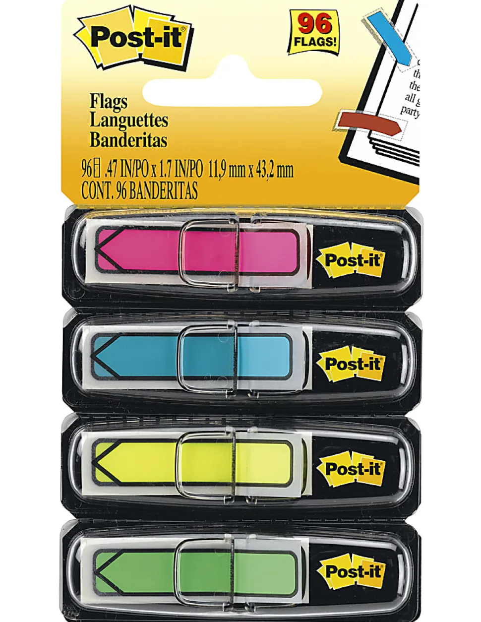Post-it® Flags, 1 in. x 1.7 in., 12 Dispensers, 50 Flags/Dispenser, Yellow, Printed "Sign Here", School Supplies for Students, Flags for Textbooks