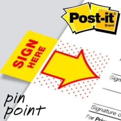 Post-it® Flags, 1 in. x 1.7 in., 2 Dispensers, 50 Flags/Dispenser, Yellow, Printed