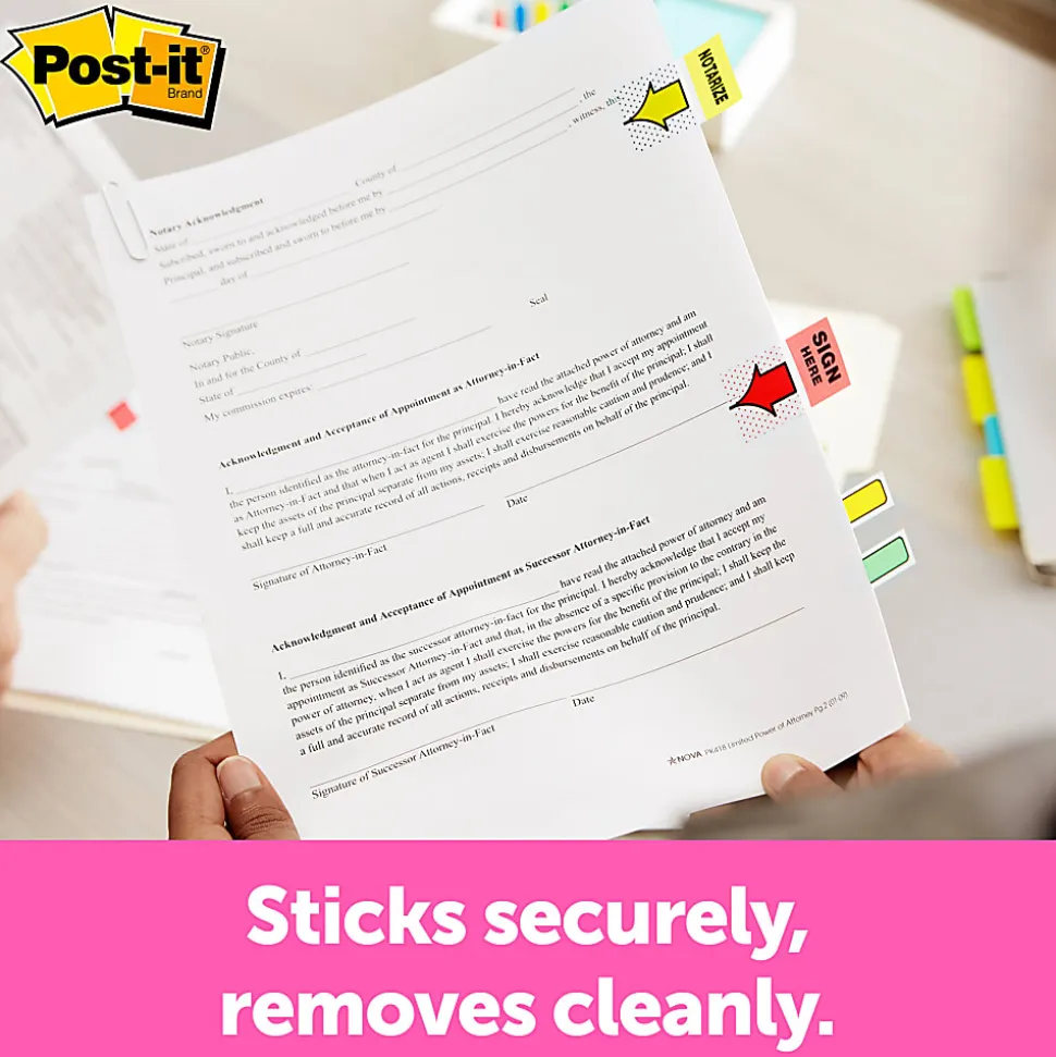 Post-it® Flags, 1 in. x 1.7 in., 2 Dispensers, 50 Flags/Dispenser, Yellow, Printed "Sign Here", School Supplies for Students, Flags for Textbooks