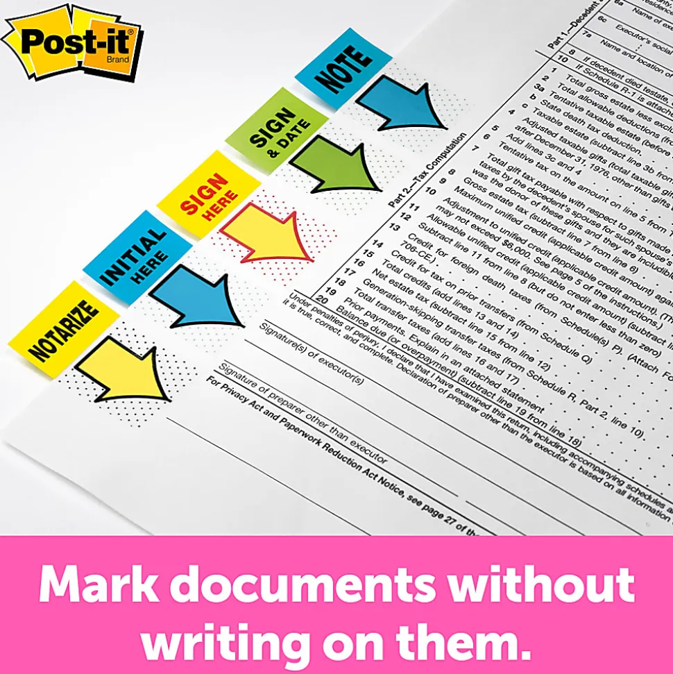 Post-it® Flags, 1 in. x 1.7 in., 2 Dispensers, 50 Flags/Dispenser, Yellow, Printed "Sign Here", School Supplies for Students, Flags for Textbooks