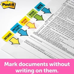 Post-it® Flags, 1 in. x 1.7 in., 4 Dispensers, 50 Flags/Dispenser, Assorted Colors, "Sign Here", Back to School Supplies for Students