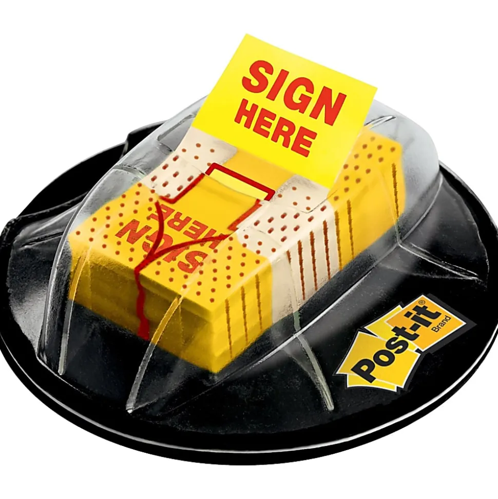 Post-it® Flags, 1 in. x 1.7 in., 1 Dispenser, 200 Flags/Dispenser, Yellow, Printed "Sign Here", Desk Grip Dispenser, School Supplies for Students