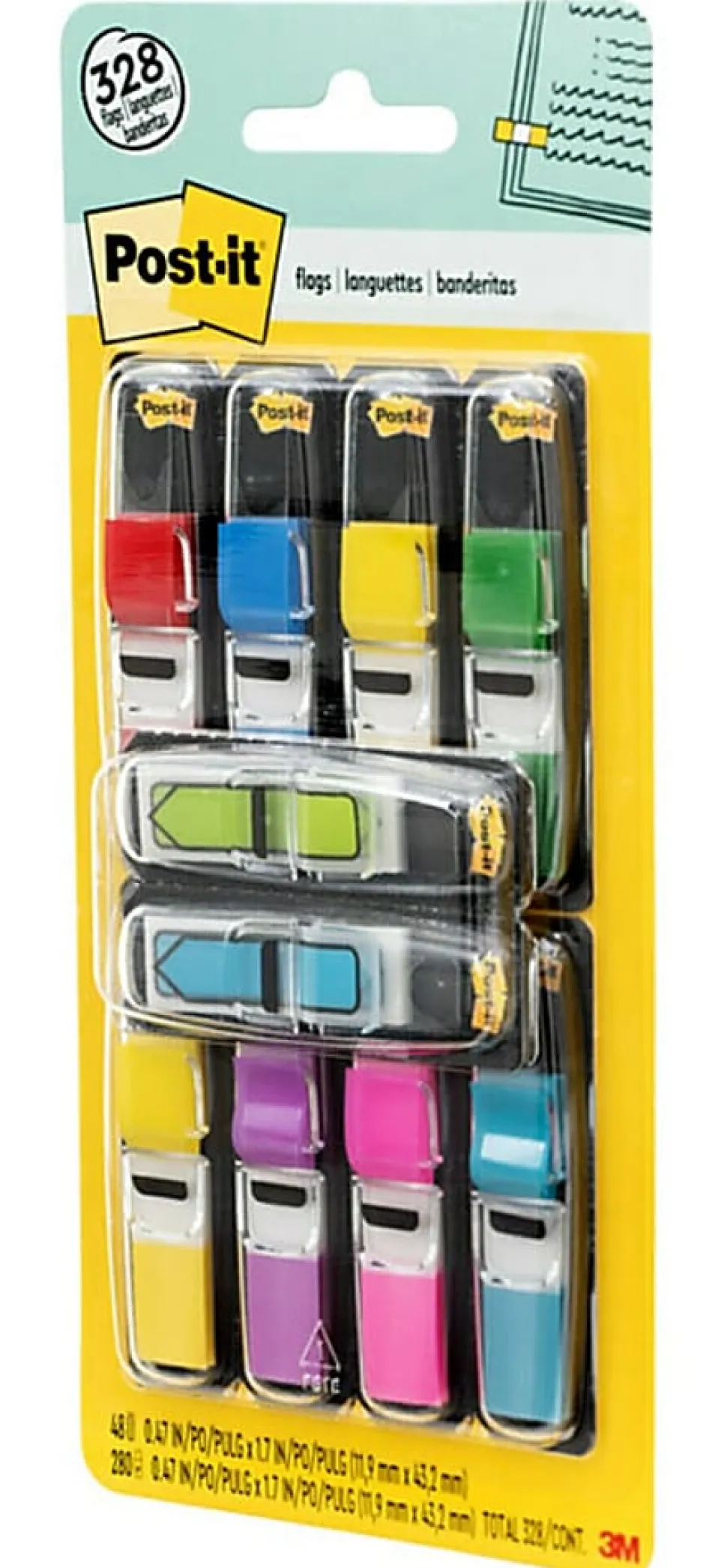 Post-it® Flags, 1 in. x 1.7 in., 12 Dispensers, 50 Flags/Dispenser, Yellow, School Supplies for Students, Flags for Textbooks and Notebooks