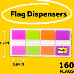 Post-it® Flags, .94 in. x 1.7 in., 8 Dispensers, 20 Flags/Dispenser, Assorted Colors, Back to School Supplies for Students, Flags for Textbooks