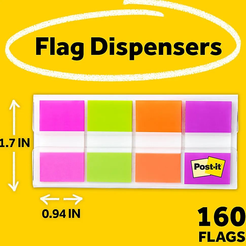 Post-it® Flags, .94 in. x 1.7 in., 8 Dispensers, 20 Flags/Dispenser, Assorted Colors, Back to School Supplies for Students, Flags for Textbooks