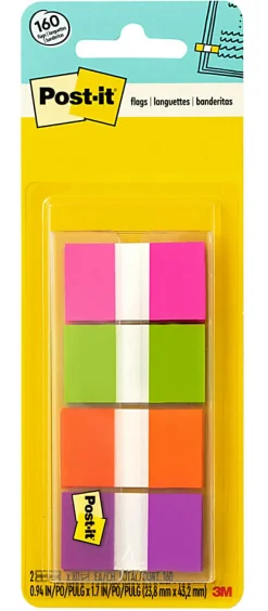Post-it® Flags, .94 in. x 1.7 in., 8 Dispensers, 20 Flags/Dispenser, Assorted Colors, Back to School Supplies for Students, Flags for Textbooks