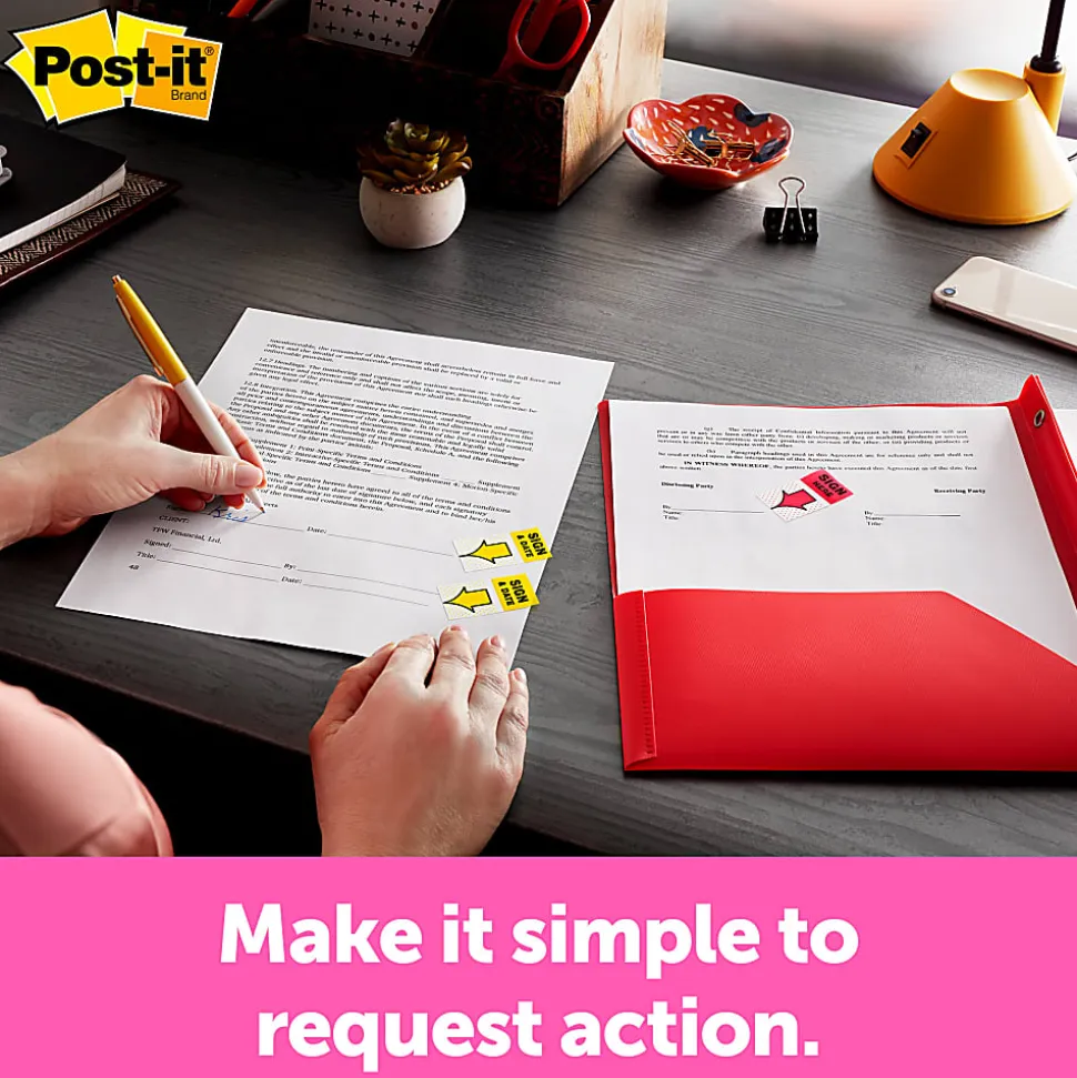 Post-it® Flags, 1 in. x 1.7 in., 1 Dispenser, 200 Flags/Dispenser, Red, Printed "Sign Here", School Supplies for Students, Flags for Textbooks