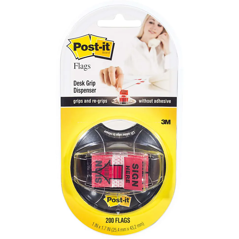 Post-it® Flags, 1 in. x 1.7 in., 1 Dispenser, 200 Flags/Dispenser, Red, Printed "Sign Here", School Supplies for Students, Flags for Textbooks