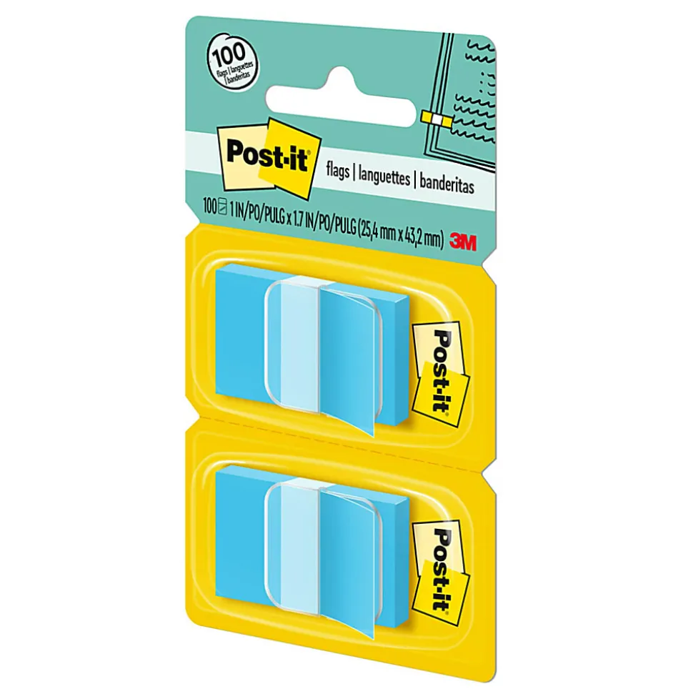 Post it® Flags, 1" x 1 7/10", Blue, 50 Flags Per Pad, Pack Of 2 Pads