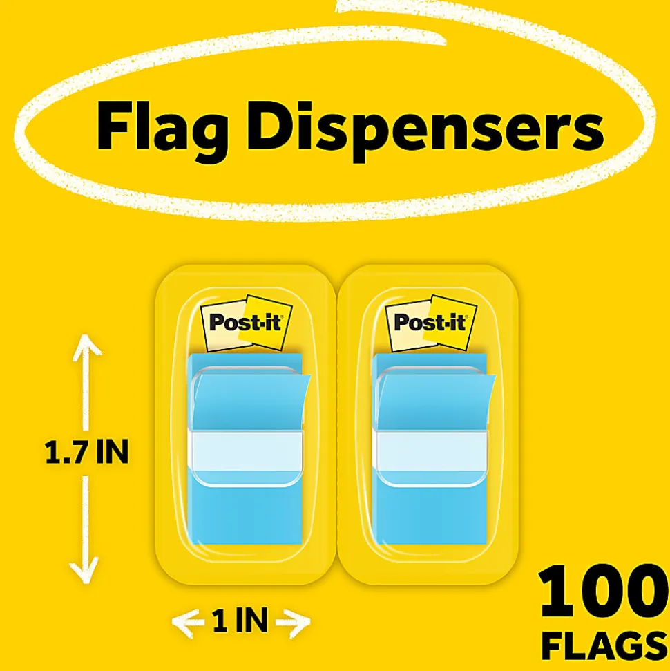 Post it® Flags, 1" x 1 7/10", Blue, 50 Flags Per Pad, Pack Of 2 Pads