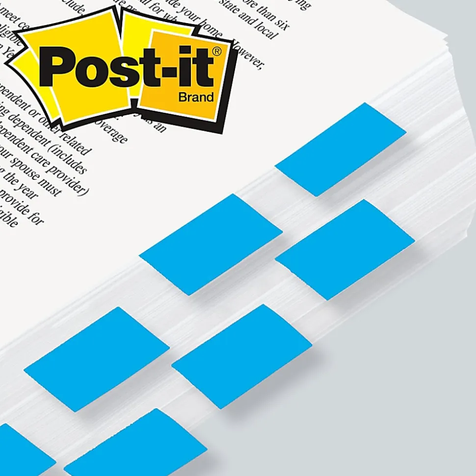 Post it® Flags, 1" x 1 7/10", Bright Blue, 50 Flags Per Pad, Pack Of 2 Pads