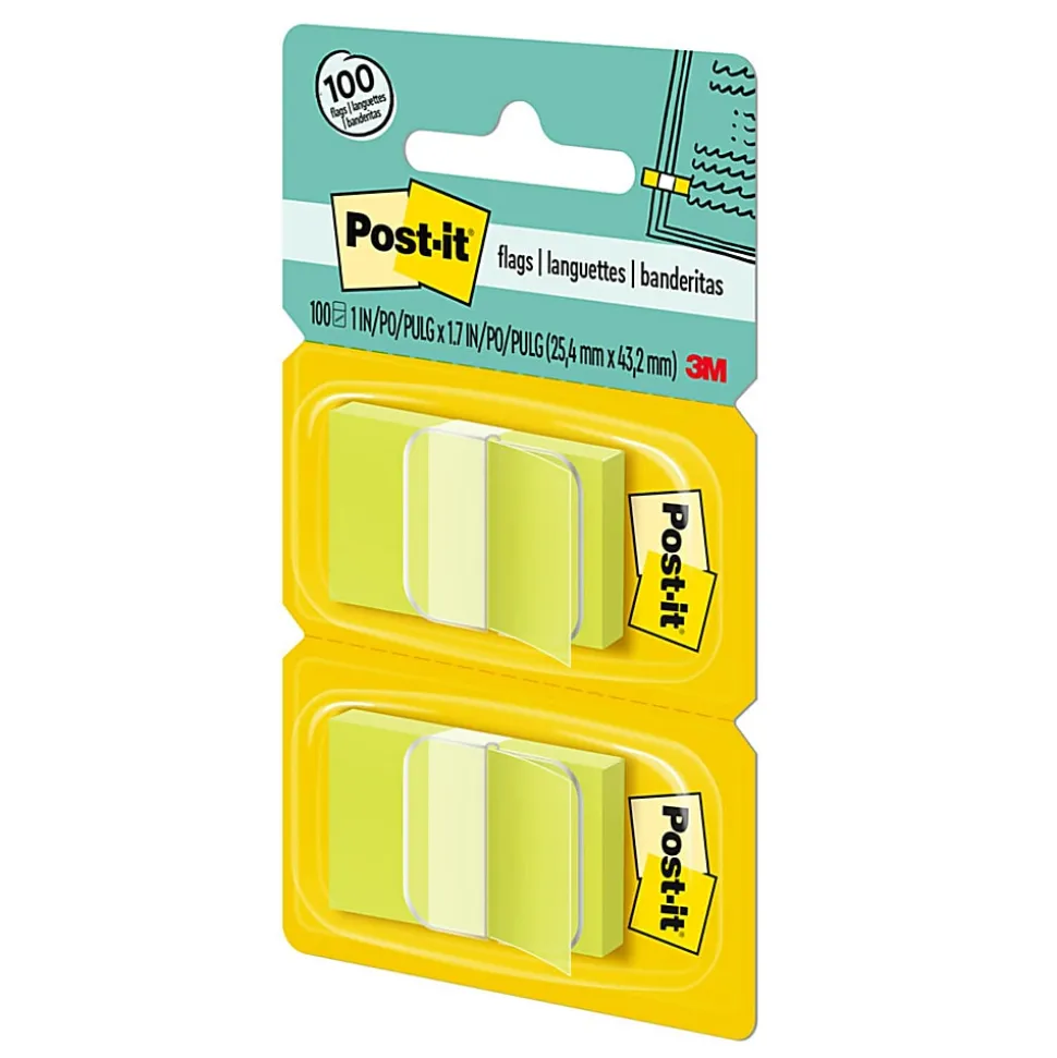 Post-it® Flags, 1" x 1 -11/16", Bright Green, 50 Flags Per Pad, Pack Of 2 Pads