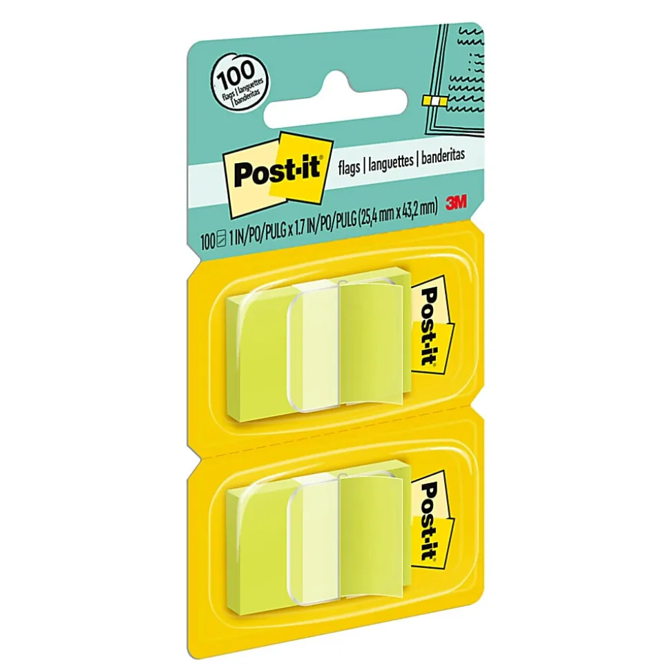 Post-it® Flags, 1" x 1 -11/16", Bright Green, 50 Flags Per Pad, Pack Of 2 Pads